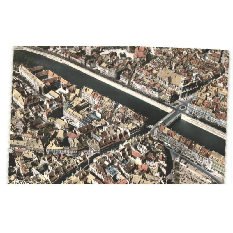 BESANCON: la grande rue, le pont battant sur le doubs et la madeleine vue aérienne 10x15 - très bon état