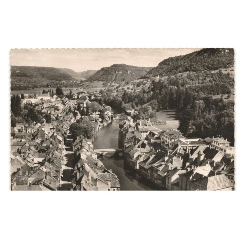 ORNANS: vue panoramique et le pont sur la loue vue aérienne 10x15 - très bon état