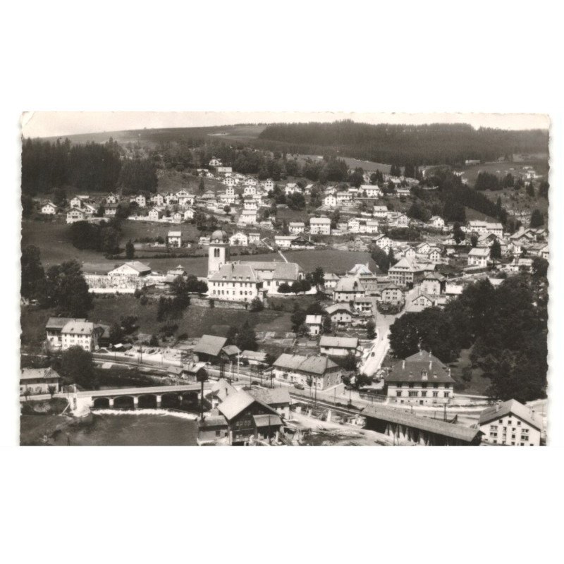MORTEAU: quartier de l'église et le pont sur le doubs vue aérienne 10x15 - très bon état