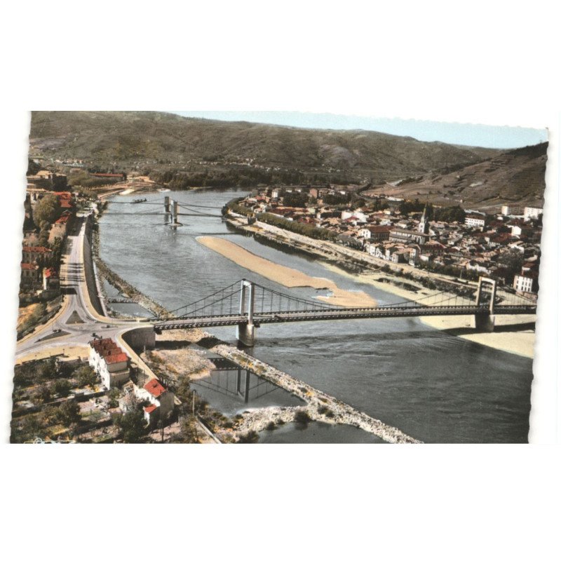 TOURNON: vue générale et les ponts sur le rhône vue aérienne 10x15 - très bon état