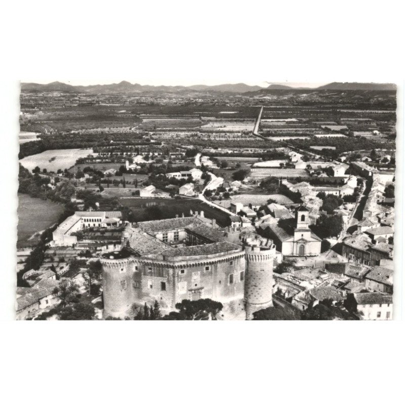 SUZE-la-ROUSSE: le château et la ville vue aérienne 10x15 - très bon état
