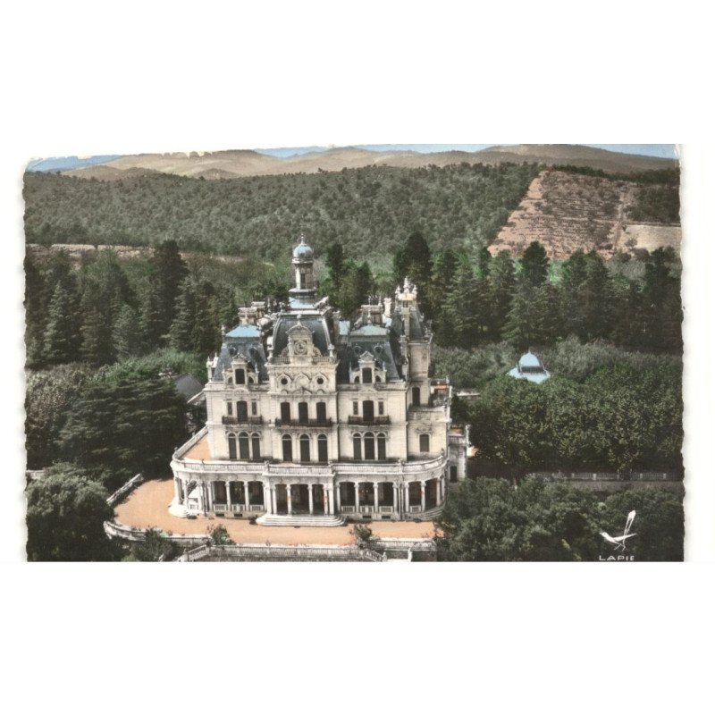 SAINT-JEAN-PLA-de-CORTS: château d'aubiry vue aérienne 10X15 - état (dos déchiré)