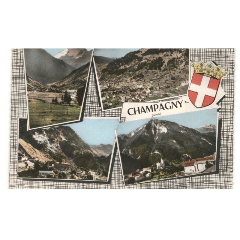 CHAMPAGNY: 4 vues vue aérienne 10X15 - très bon état