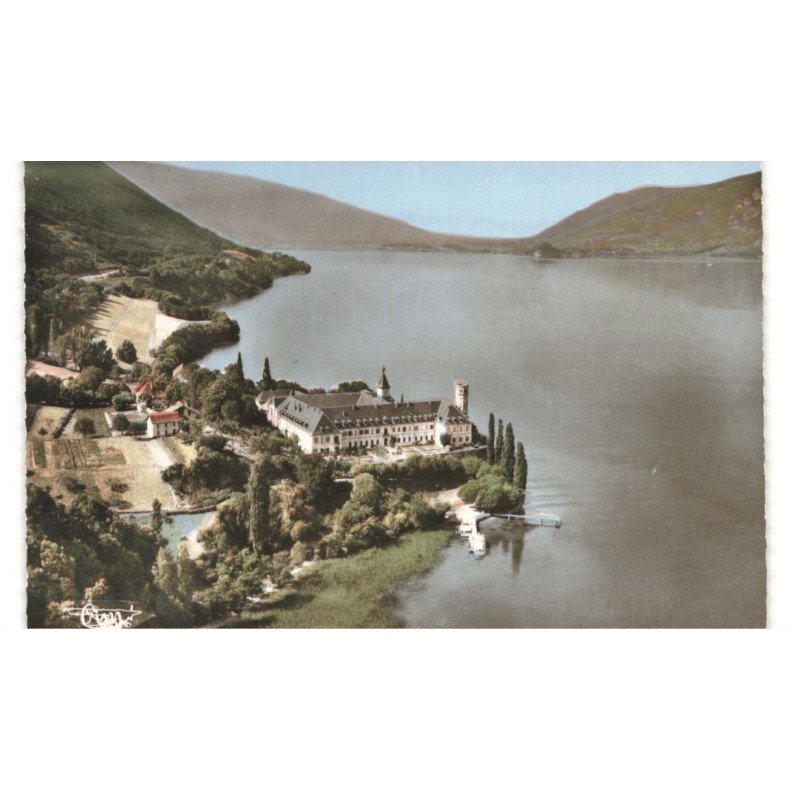 HAUTECOMBE: le lac du bourget et l'abbaye vue aérienne 10X15 - très bon état