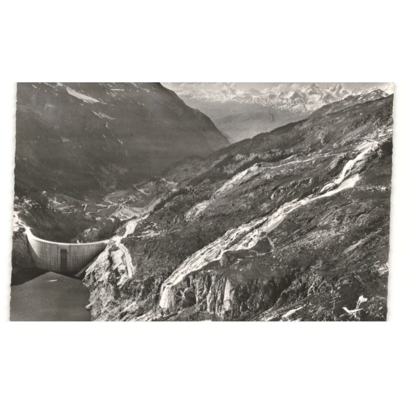 VAL-D'ISERE: barrage de tignes, cascade de la sassière au fond chaîne de mont-blanc vue aérienne 10X15 - très bon état