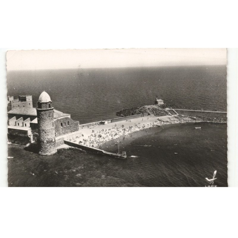 COLLIOURE: plage saint-vincent vue aérienne 10X15 - très bon état