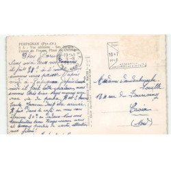 PERPIGNAN: les jardins dames de france place de catalogne vue aérienne 10X15 - état (timbre arraché)