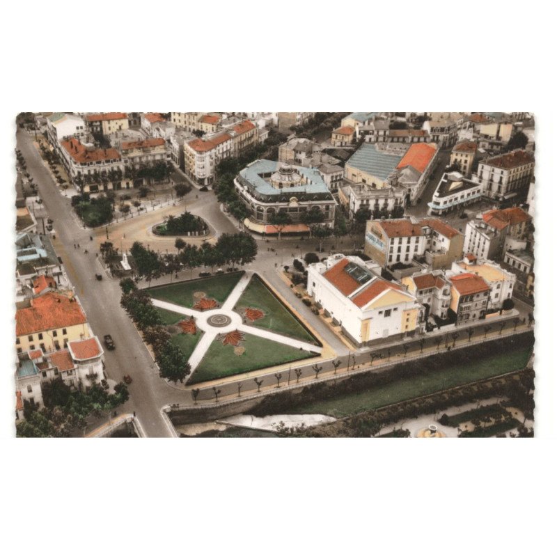 PERPIGNAN: jardin place de catalogne les dames de france et le théâtre vue aérienne 10X15 - état
