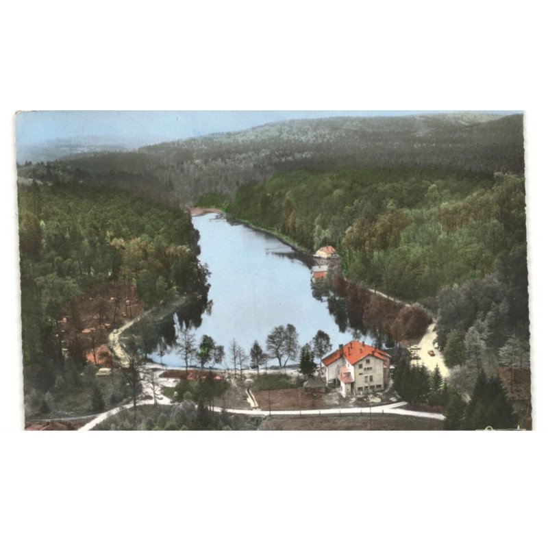 BITCHE: etang d'hasselfurth vue aérienne 10x15 - très bon état (timbre arraché)