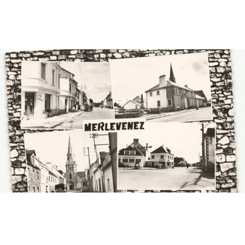 MERLEVENEZ: rue de landevant mairie-monument aux morts l'église et la rue d'hennebont vue aérienne 10X15 - très bon état
