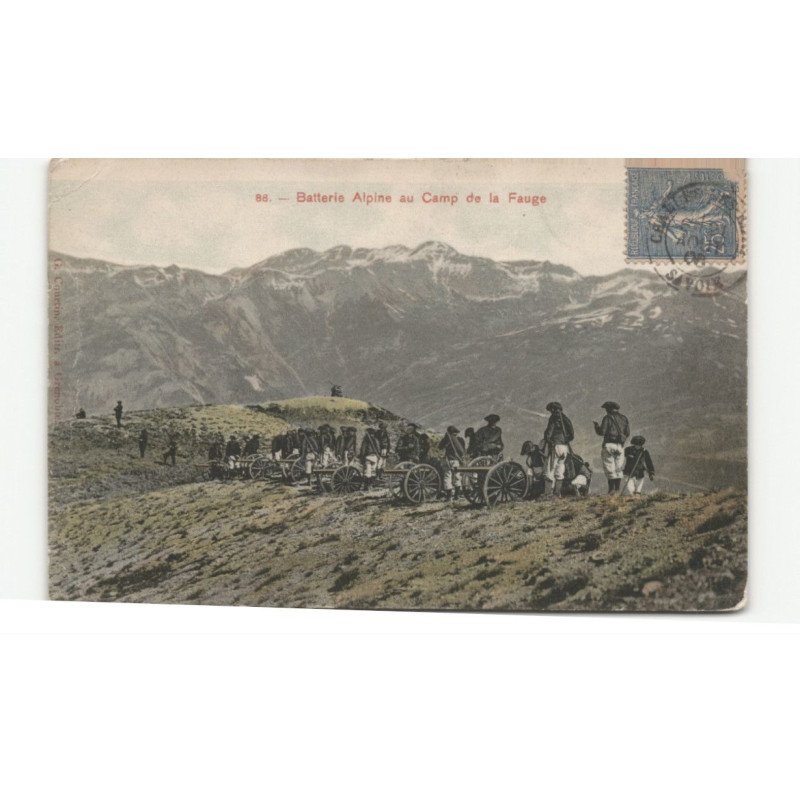 MILITAIRES CHASSEURS ALPINS: batterie alpine au camp de la fauge - très bon état