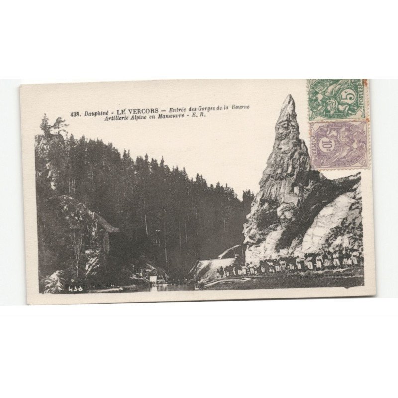 MILITAIRE CHASSEURS ALPINS: le vercors, entrée des gorges de la bourne artillerie alpine en manoeuvre - très bon état