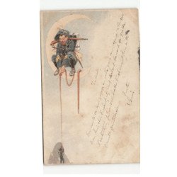 MILITAIRE CHASSEURS ALPINS: illustration militaire sur croissant de lune tendant une corde à militaire - très bon état
