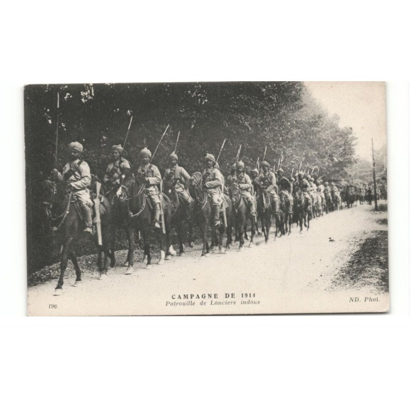 MILITAIRES: Indes, Hindou, Sikh, campagne de 1914 patrouille de lanciers indous - très bon état