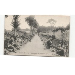 MILITAIRES CHASSEURS ALPINS: guerre de 1914, campement de chasseurs alpins - très bon état