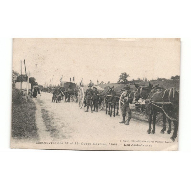 MILITAIRES CHASSEURS ALPINS: manoeuvre des 13e et 14e corps d'armée 1909, les ambulances - très bon état