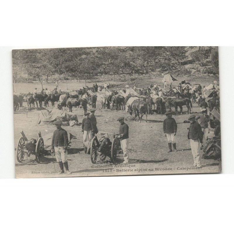 MILITAIRE CHASSEURS ALPINS: batterie alpine au bivouac, campement - très bon état
