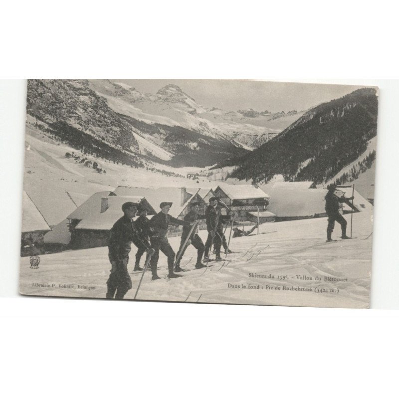 MILITAIRES CHASSEURS ALPINS: skieurs du 159e, vallon du blétonnet, dans le fond pic de rochebrunne - très bon état