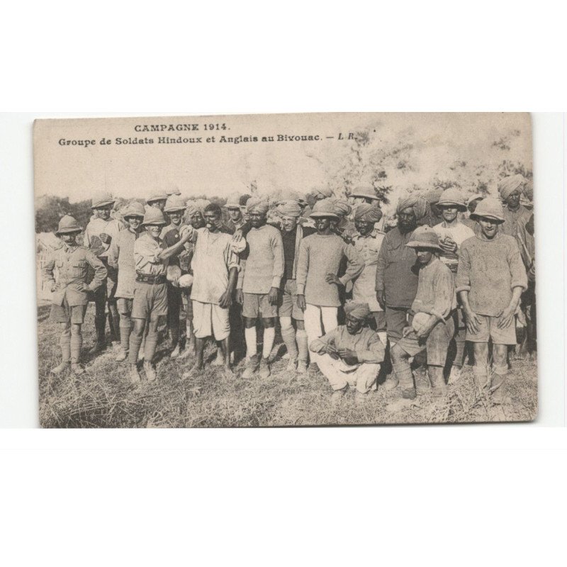 MILITAIRES: Indes, Hindou, Sikh, groupe de soldats hindoux et anglais au bivouac - état