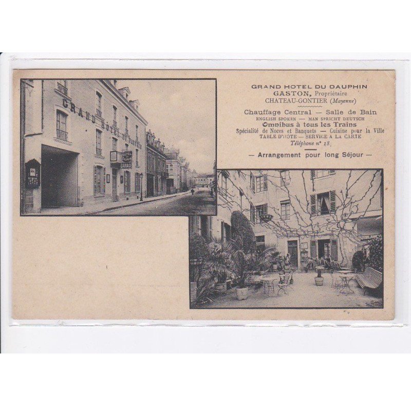 CHATEAU-GONTIER: grand hôtel du dauphin gaston vue aérienne 10x15 - très bon état