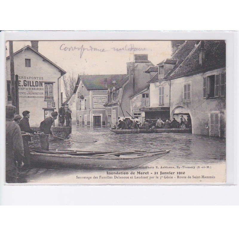 MORET: inondation de moret 1910 sauvetage des familles delanoue et laudinet par le 3e génie, philatélie - très bon état