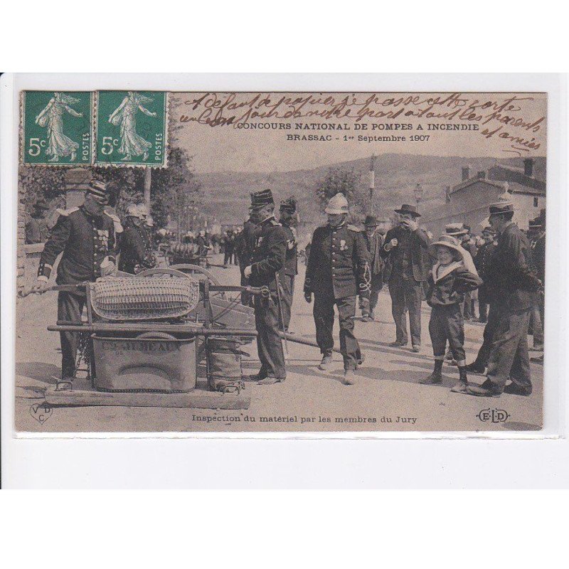 BRASSAC: concours national de pompes à incendie, 1er septembre 1907, inspection du matériel par jury - très bon état