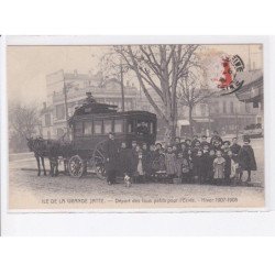 NEUILLY-sur-SEINE: ile de la grande jatte, départ des tous petits pour l'école hiver 1907-1908 attelage - état