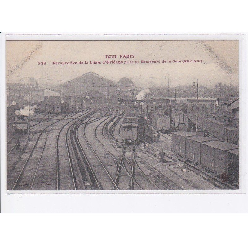 PARIS: tout-paris perspective de ligne d'orléans prise du boulevard de la gare XIIIe, rail, wagons 75013 - très bon état
