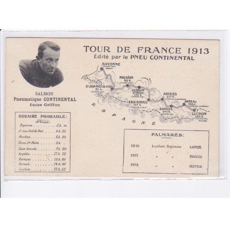 SPORTS: cyclisme, tour de france 1913, édité par le pneu continental, petit breton, équipe griffon - très bon état