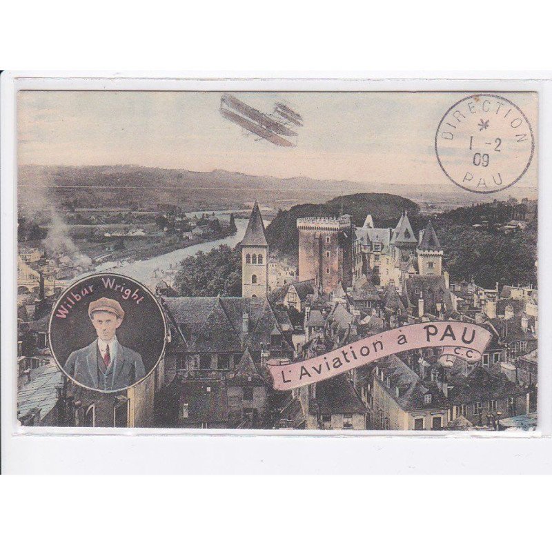 PAU: aviation à pau, cachet rare Direction, Wilbur Wright - très bon état