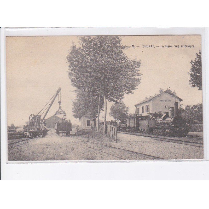 CRONAT: la gare, vue intérieure, train, rail, machine sur rail - très bon état