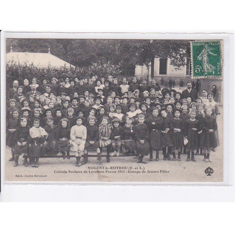 NOGENT-le-ROTROU: colonie scolaire de levallois-perret 1912, groupe de jeunes filles - très bon état