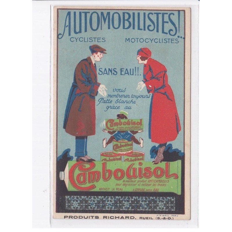 PUBLICITE: automobilistes! cyclistes motocyclistes, sans eau!! Cambouisol - très bon état