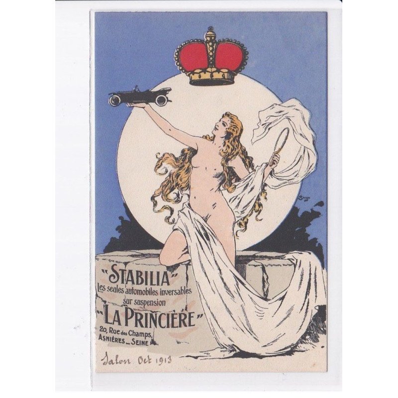PUBLICITE: stabilia les seales automobiles inversables sur suspension la princière, femme nue, couronne - très bon état