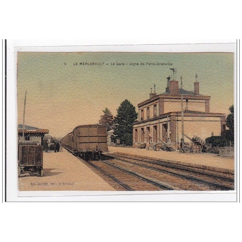 LE MERLERAULT : la gare, ligne de paris granville (toillée) (GARE) - etat