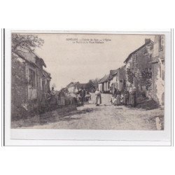 DOMELIERS : entrée du pays, l'eglise la mairie et la place publique - tres bon etat