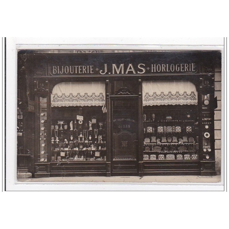MARSEILLE : carte photo de la bijouterie horlogerie MAS - état (trous)