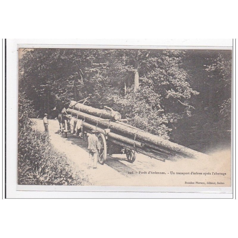 foret d'ardennes, un transport d'arbres apres l'abattage - tres bon etat