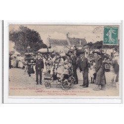 LINAS : souvenir de la fete des fleurs du 22 aout 1909, hottes et voiture d'enfants fleuries - tres bon etat