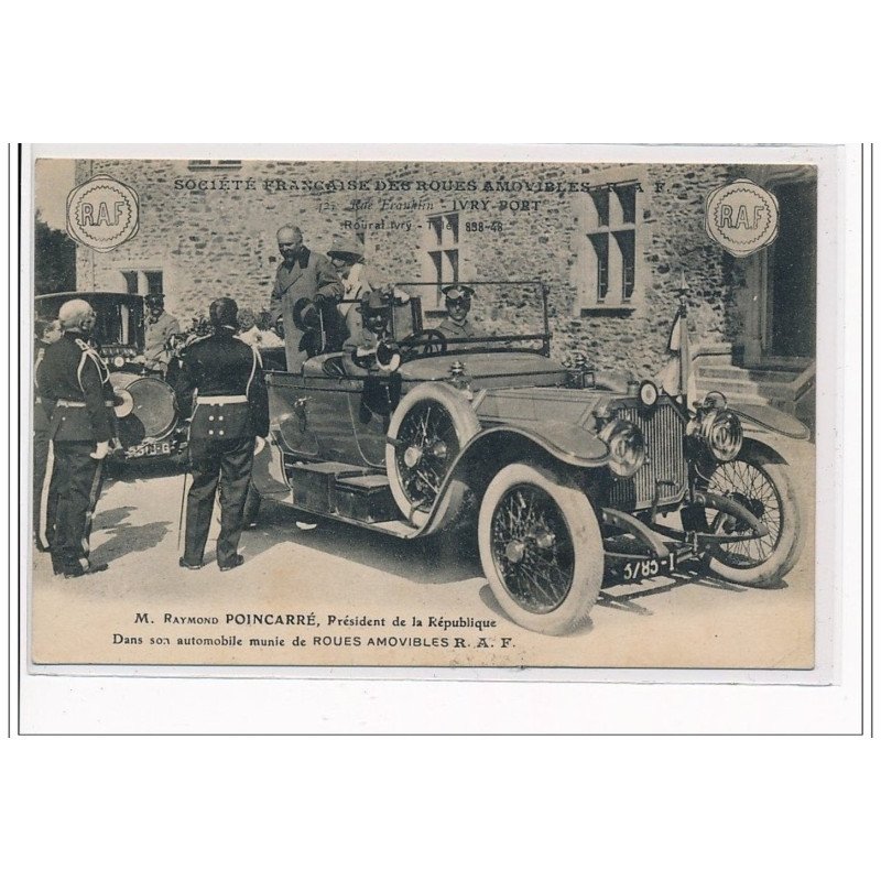 IVRY PORT : Société Française des Roues Amovibles, M.Poincaré, Pdt de la république dans son auto - très bon état