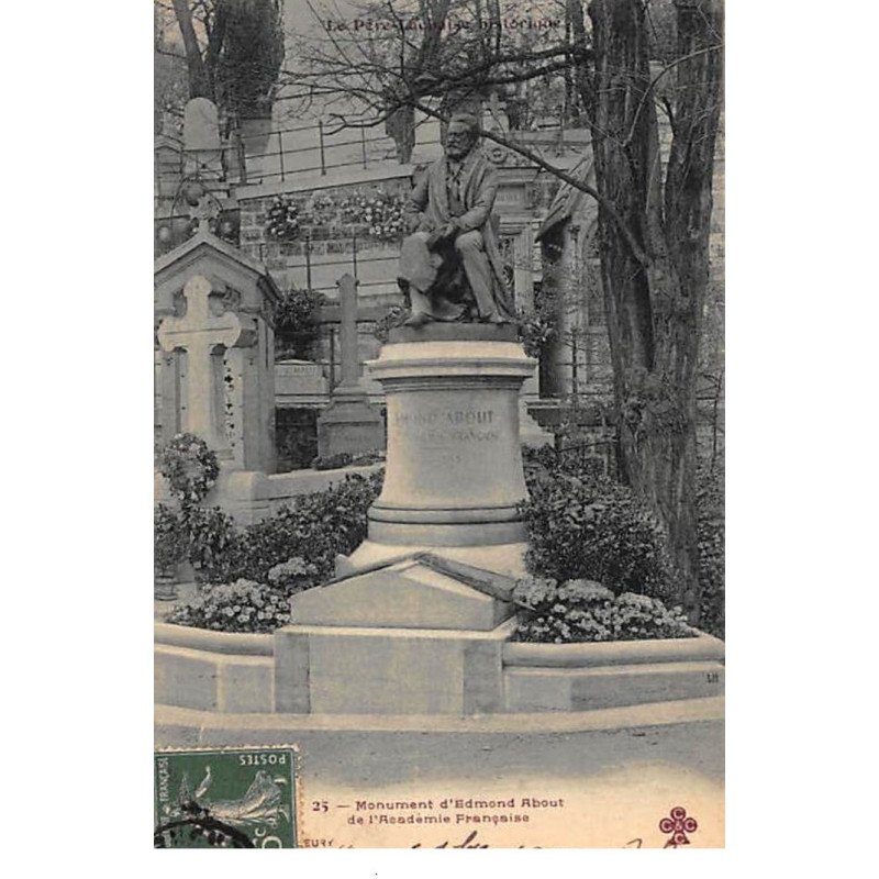 PARIS : 20e cimetiere père-lachaise Fleury, monument d'edmont about de l'academie francaise - tres bon etat