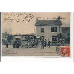 Service Automobile arrivant à la gare de PRUNIERES (Inauguration le 8 Avril 1906) - très bon état