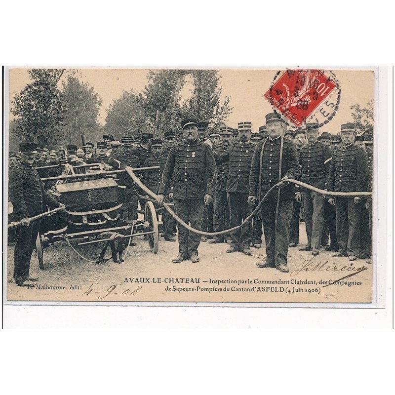 AVAUX LE CHATEAU - Inspection par le Commandant Clairdent, des sapeurs-pompiers du canton d'ASFELD 1906 - très bon état