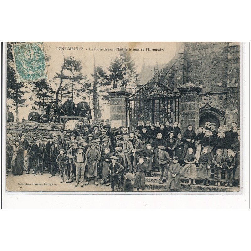 PONT MELVEZ - La foule devant l'église le jour de l'Inventaire - très bon état PONT MELVEZ - La foule devant l'église le jour de l'Inventaire - très bon état