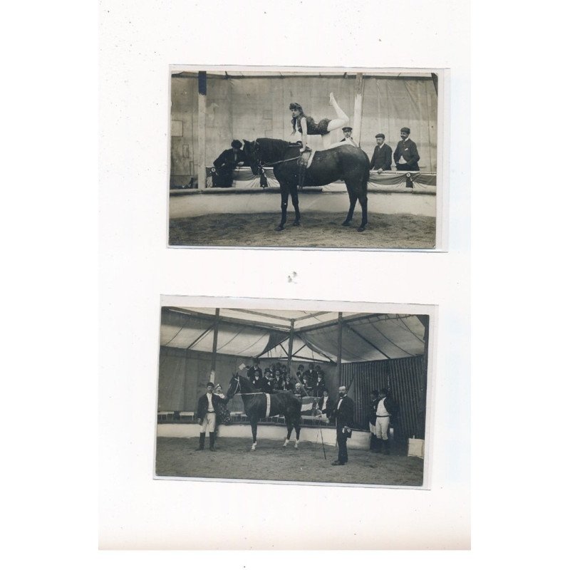 VERNON  - KERMESSE 1907 - Lot de 2 CARTES PHOTOS - LE CIRQUE STELLA - ECUYERE - CHEVAL - très bon état