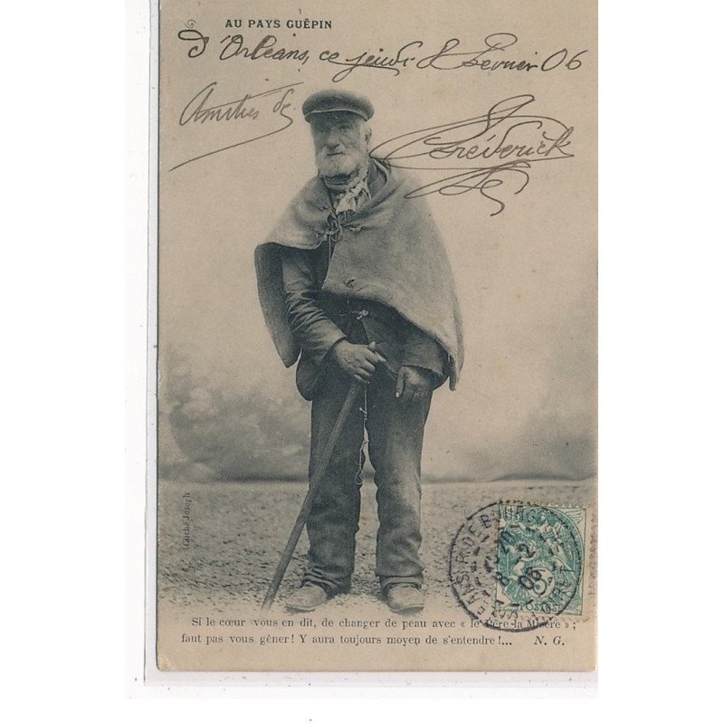 AU PAYS GUEPIN - Si le coeur vous en dit, de changer de peau avec le """"Père La Misère"""" ... - MENDIANT - très bon ét