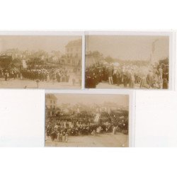 QUIBERON - 5 CARTES PHOTOS : pose d'une plaque commémorative (la statue de Hoche) - très bon état