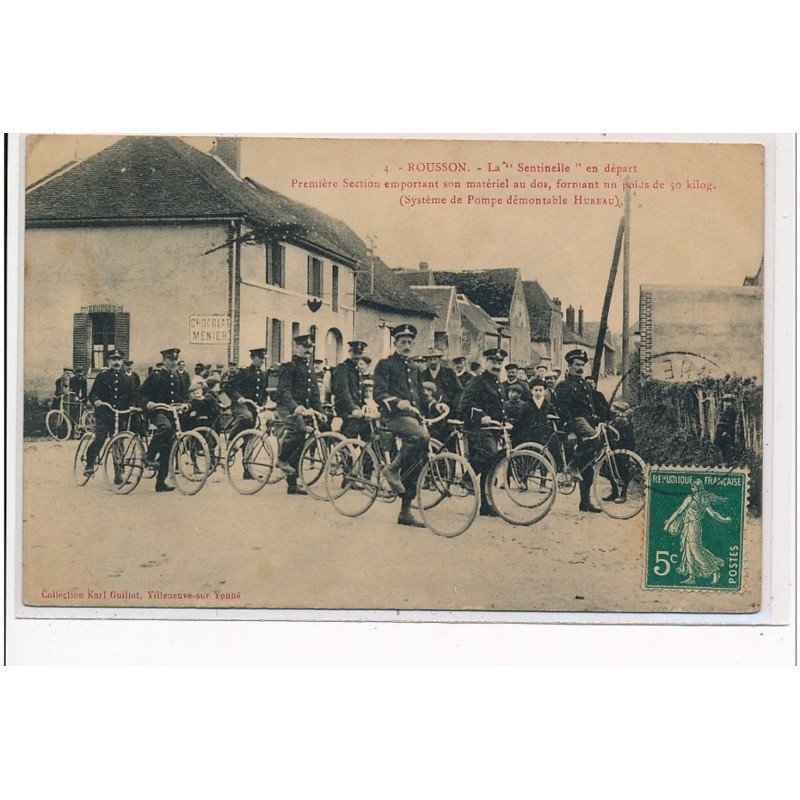ROUSSON - La """"Sentinelle"""" en départ - POMPIERS - pompe démontable système Hureau - très bon état