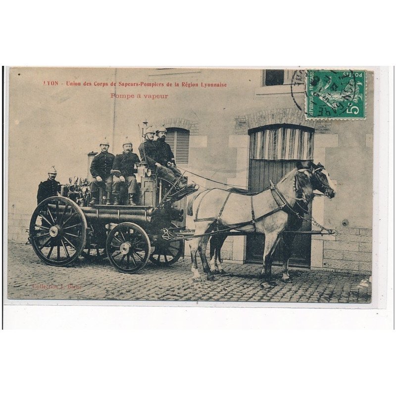LYON - Union des Corps des Sapeurs Pompiers de la Région Lyonnaise - Pompe a  vapeur - très bon état