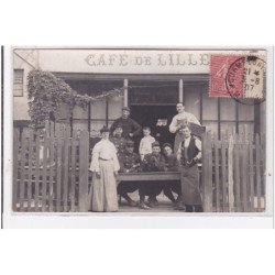 MOURMELON : carte photo du café de Lille (accordeon - militaires) - bon état (un coin plié)